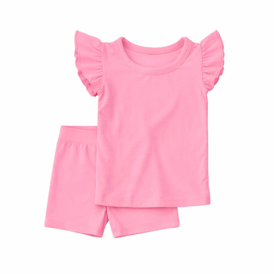 Flutter Two Piece Short Pajama Set - Petal Pink  *PRE-ORDER*